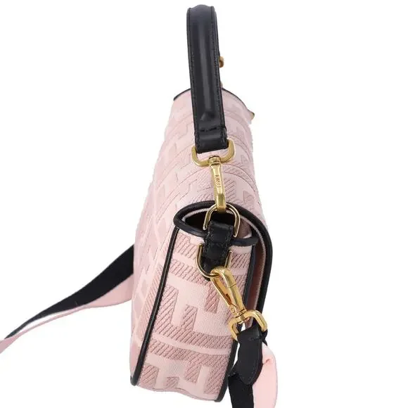 FENDI Mamma Baguette Zucca Pattern Handbag 8BR600 Pink Beige Black Jacquard - Picture 8 of 8